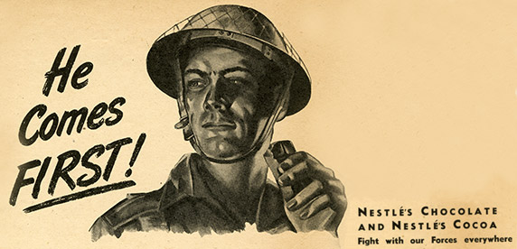 Anuncio de chocolate de Nestle durante la segunda guerra mundial